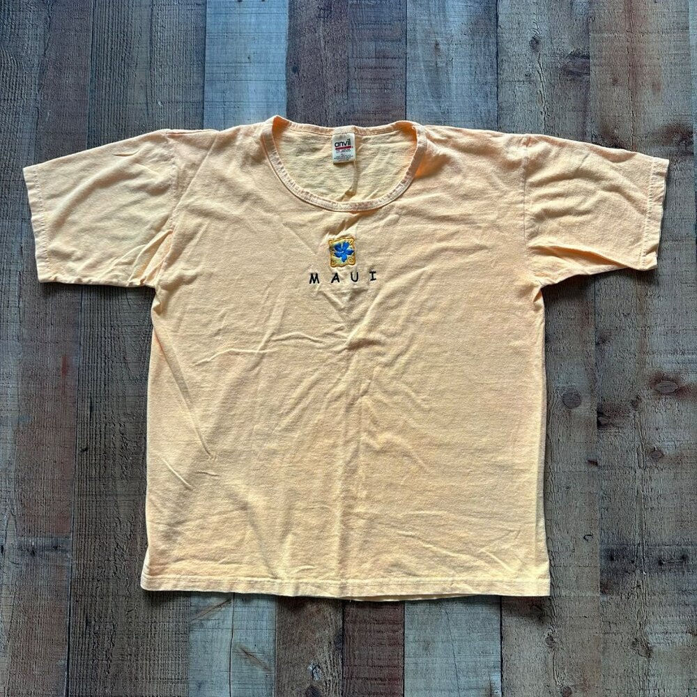 Vintage Anvil Womens Maui Yellow Graphic T-Shirt 100% Cotton